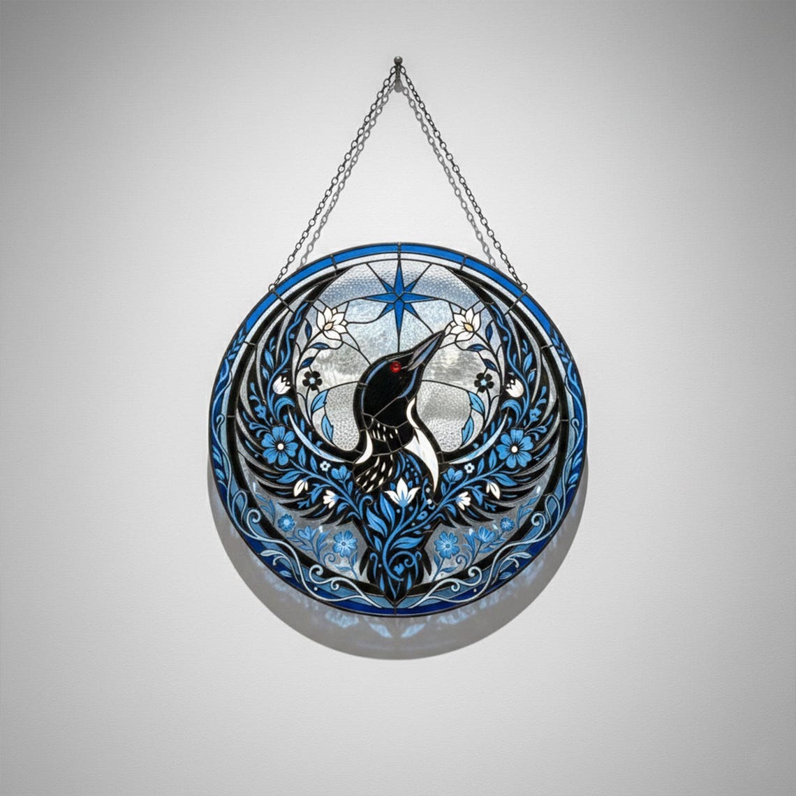 Floral Rebel Loon Stained Glass Suncatcher, Minnesota Bird Window Hanging, Natural Wall Decor, Minnesota Resistance Decor