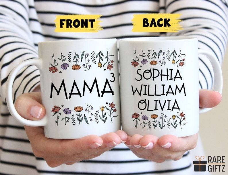 Personalized Mama of Three Mug, Custom Mom of 3 Mug with Kids Names, Mother of Three Gift, Mother's Day Gift for Mom, New Mom Gift