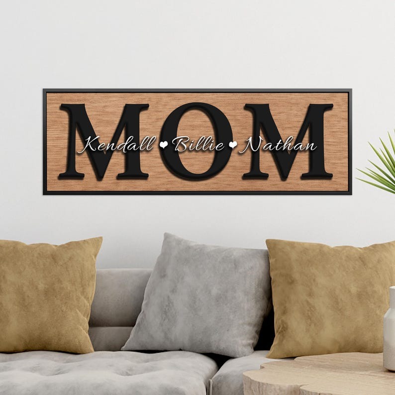 Personalized Mom Canvas Sign with Kids Names, Mother’s Day Gift for Mom, Custom Family Name Wall Art, Farmhouse Mom Decor
