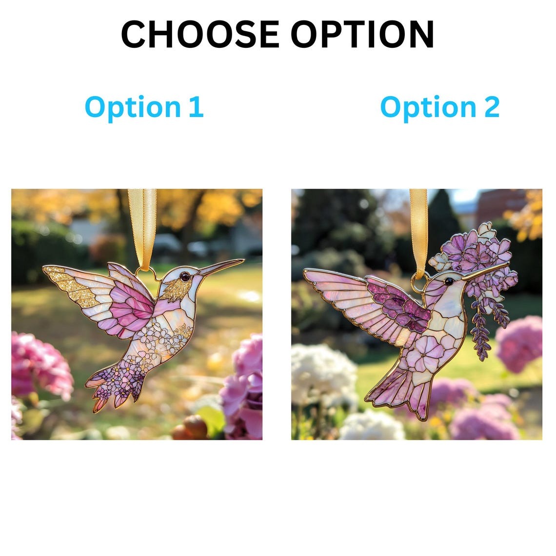 Stained Glass Style Hummingbird Suncatcher, Pressed Flower Acrylic Ornament