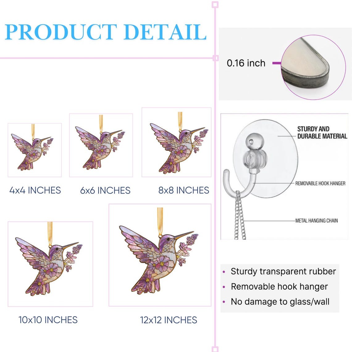 Stained Glass Style Hummingbird Suncatcher, Pressed Flower Acrylic Ornament