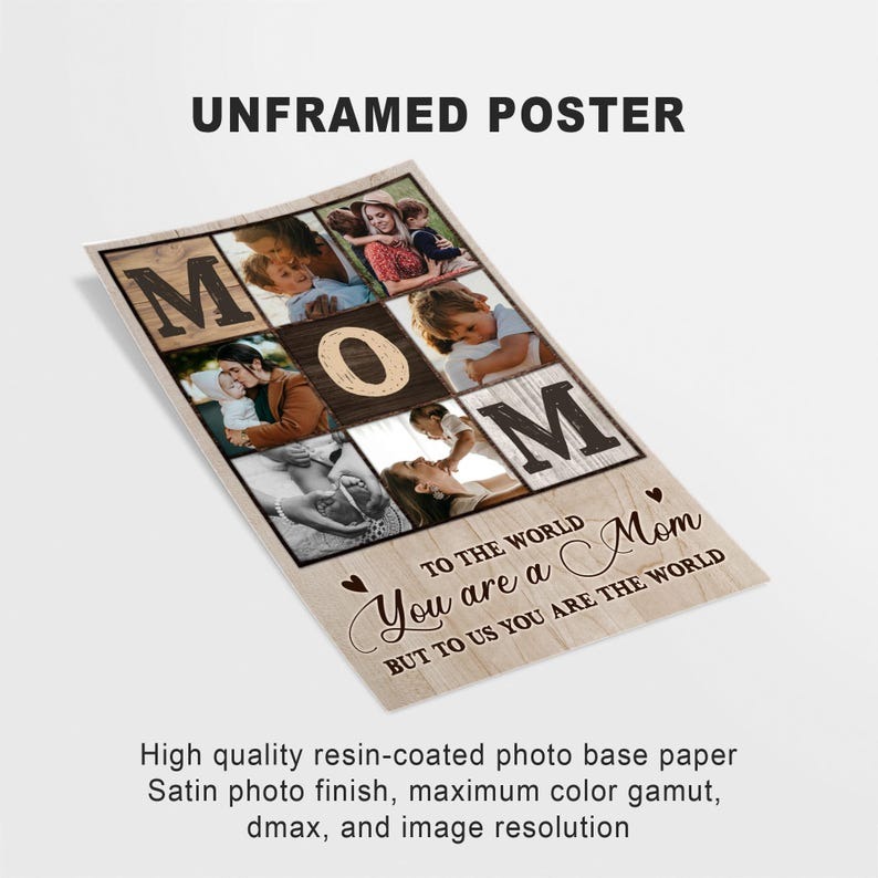 Custom Mom Photo Collage Canvas, Mother's Day Gift for Mom, Family Wall Art, Mom Picture Frame, To The World You Are A Mom Sign