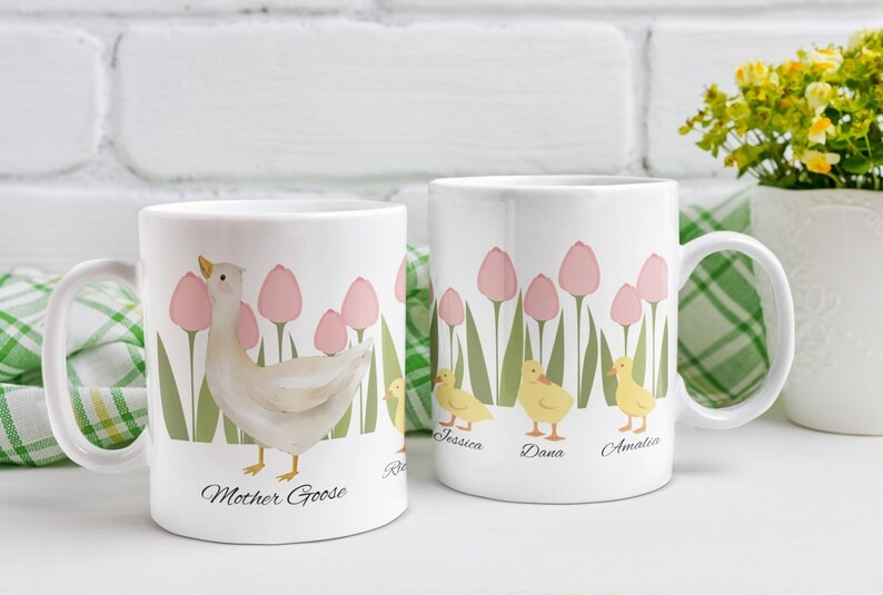 Personalized Mama Goose and Kids Mug, Custom Mom Goose Mug with Kids Names, Mother's Day Gift for Mom, Cute Family Mug