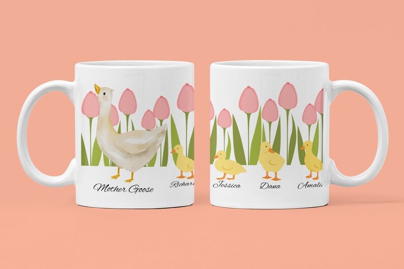 Personalized Mama Goose and Kids Mug, Custom Mom Goose Mug with Kids Names, Mother's Day Gift for Mom, Cute Family Mug
