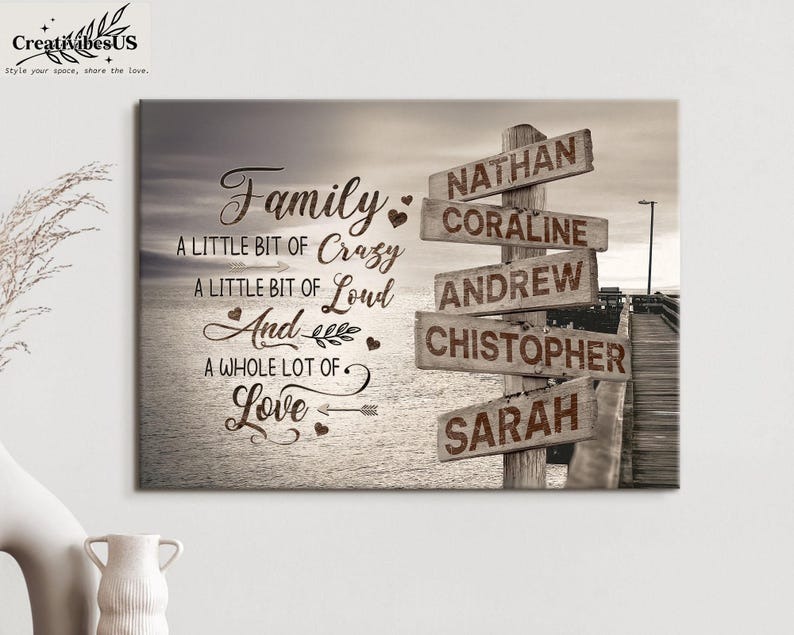 Family Lake Dock Sign Wall Art, Personalized Family Poster Canvas, Custom Family Names Sign, Anniversary Housewarming Gift, Mothers Day Gift