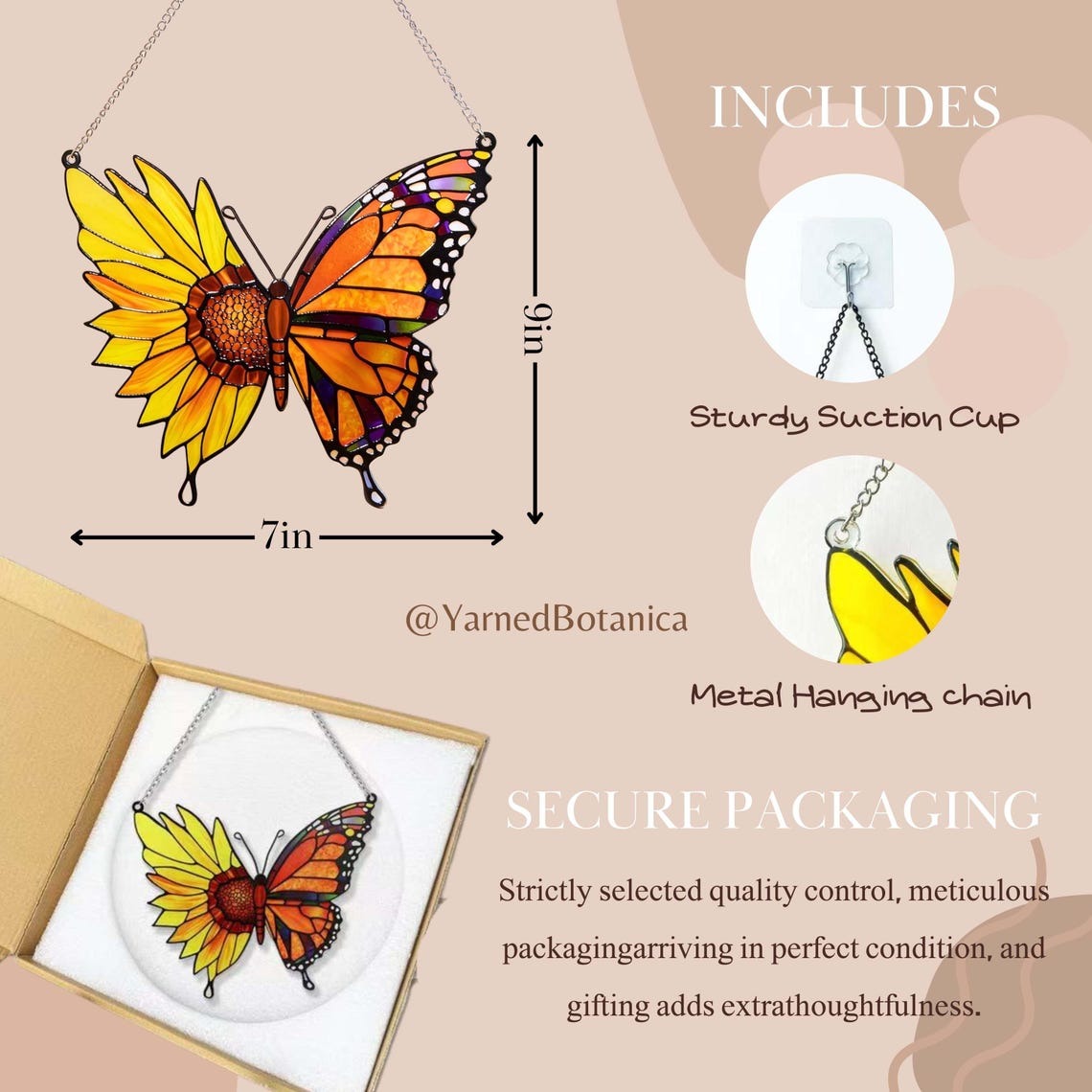 Stained Glass Butterfly Sunflower Suncatcher – Vibrant Window Decor