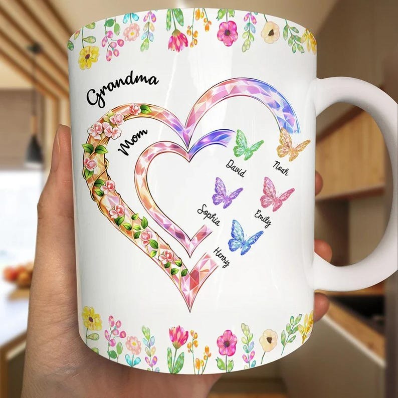 First Mom Now Grandma Mug, Personalized Grandma Mug with Kids Names, Nana Mimi Gift, New Grandma Gift, Mother's Day Gift for Grandma