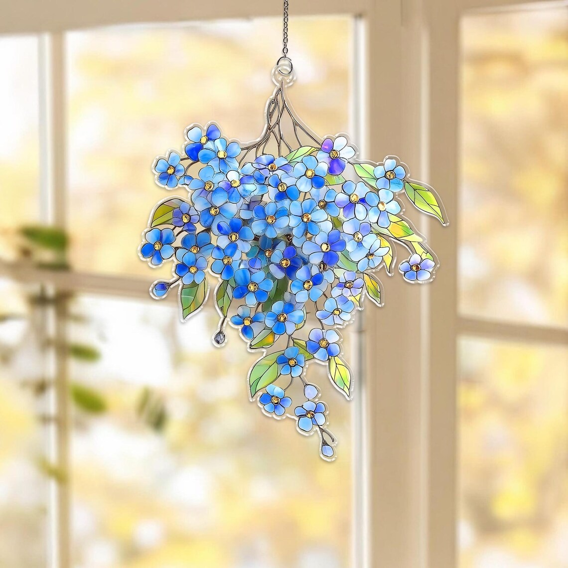 Forget-Me-Not Bouquet Acrylic Suncatcher, Forget Me Not Window Hanging, Botanical Home Decor, Floral Memorial Gift, Flower Mom Gift