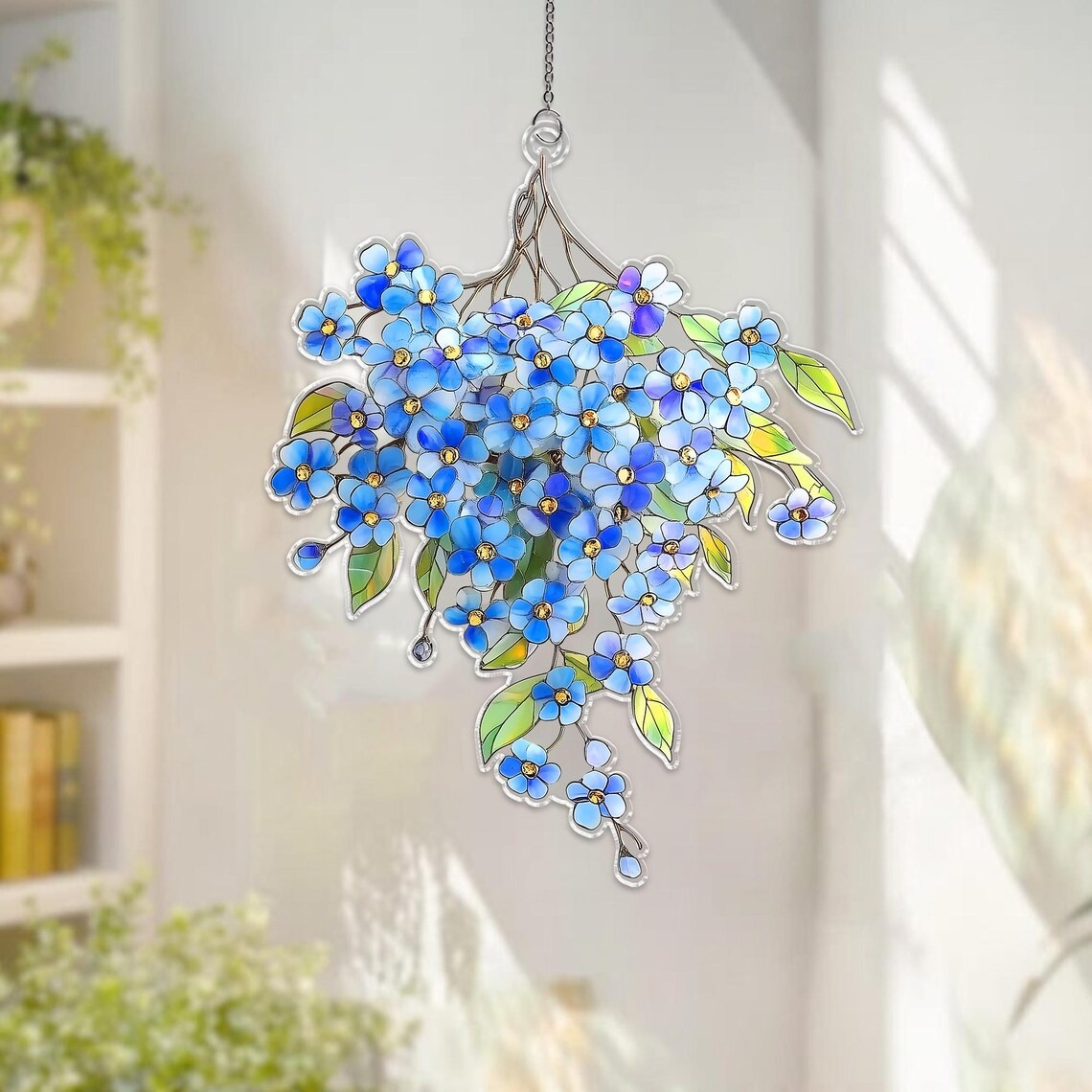 Forget-Me-Not Bouquet Acrylic Suncatcher, Forget Me Not Window Hanging, Botanical Home Decor, Floral Memorial Gift, Flower Mom Gift