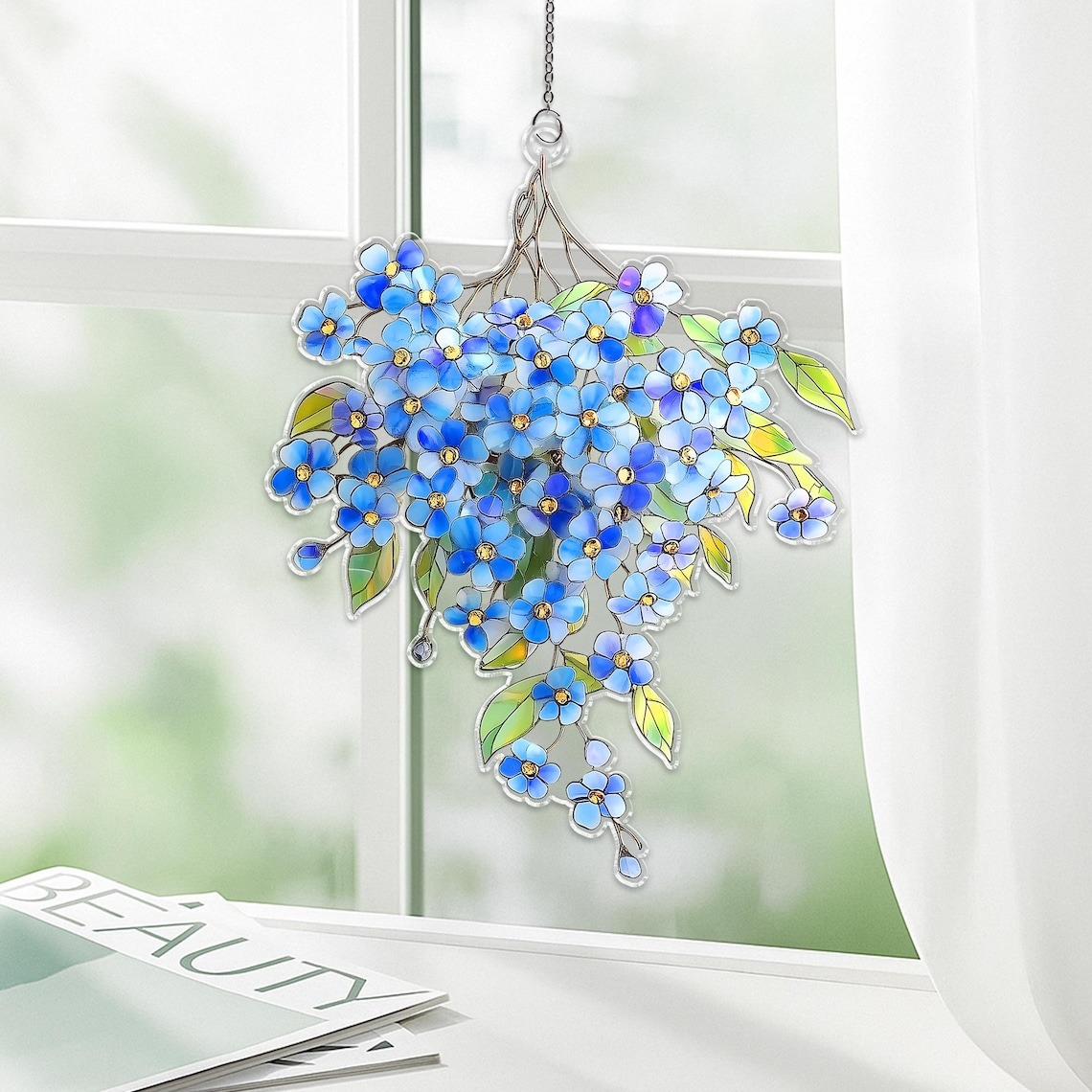 Forget-Me-Not Bouquet Acrylic Suncatcher, Forget Me Not Window Hanging, Botanical Home Decor, Floral Memorial Gift, Flower Mom Gift