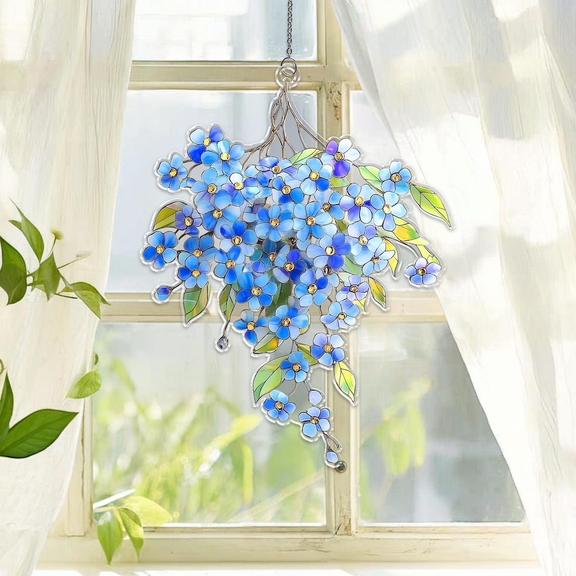 Forget-Me-Not Bouquet Acrylic Suncatcher, Forget Me Not Window Hanging, Botanical Home Decor, Floral Memorial Gift, Flower Mom Gift