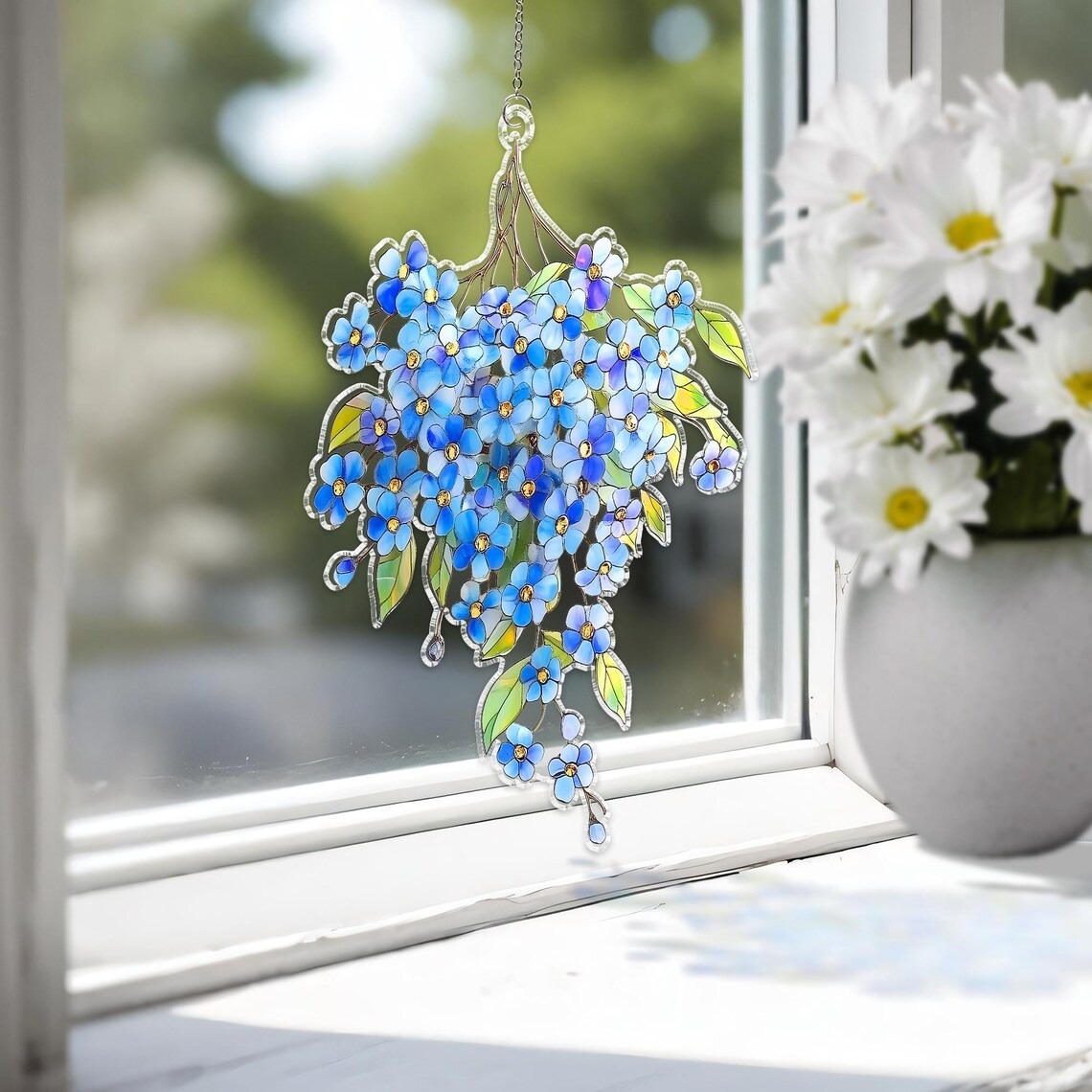 Forget-Me-Not Bouquet Acrylic Suncatcher, Forget Me Not Window Hanging, Botanical Home Decor, Floral Memorial Gift, Flower Mom Gift