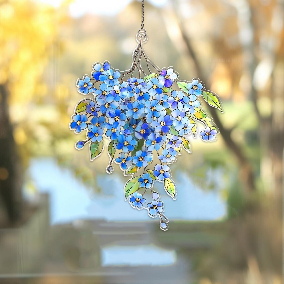 Forget-Me-Not Bouquet Acrylic Suncatcher, Forget Me Not Window Hanging, Botanical Home Decor, Floral Memorial Gift, Flower Mom Gift