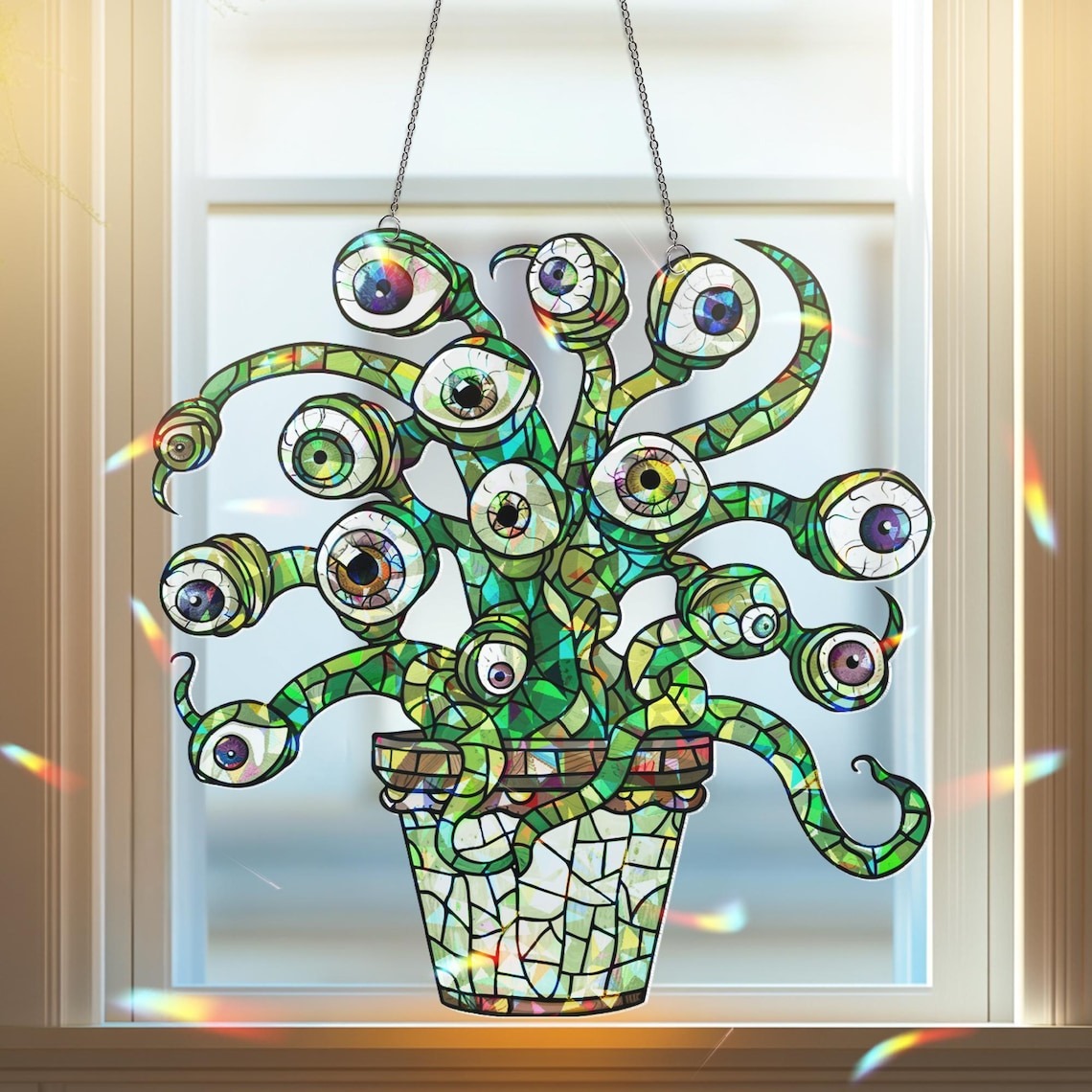 Plant Halloween Decor, Spooky Decor Art, Halloween Suncatcher Ornament, Monstera Ornament, Skull & Monstera Suncatcher, Plant Lovers Gift