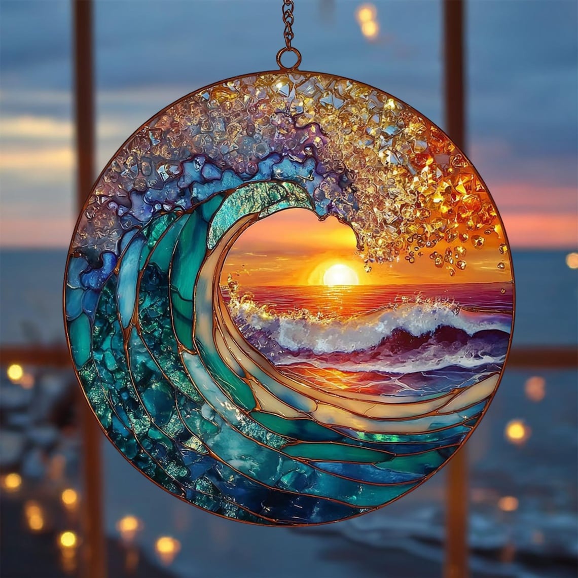 Sunrise On The Beach Suncatcher Ornament, Ocean Waves At Sunrise, Sunrise Lover Gift, Beach Suncatcher, Natural Gift, Beach Home Decor