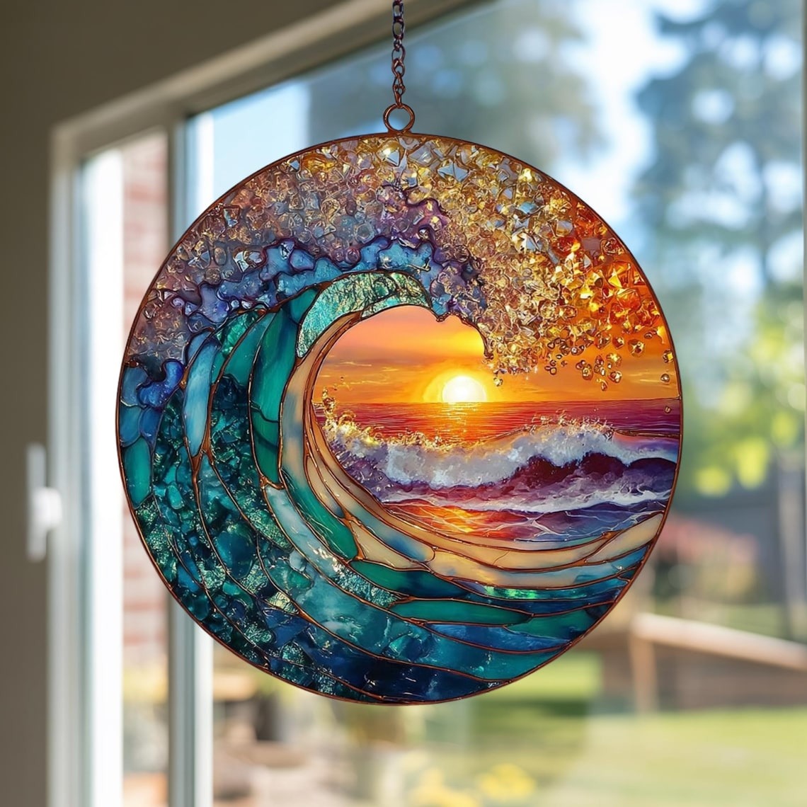 Sunrise On The Beach Suncatcher Ornament, Ocean Waves At Sunrise, Sunrise Lover Gift, Beach Suncatcher, Natural Gift, Beach Home Decor
