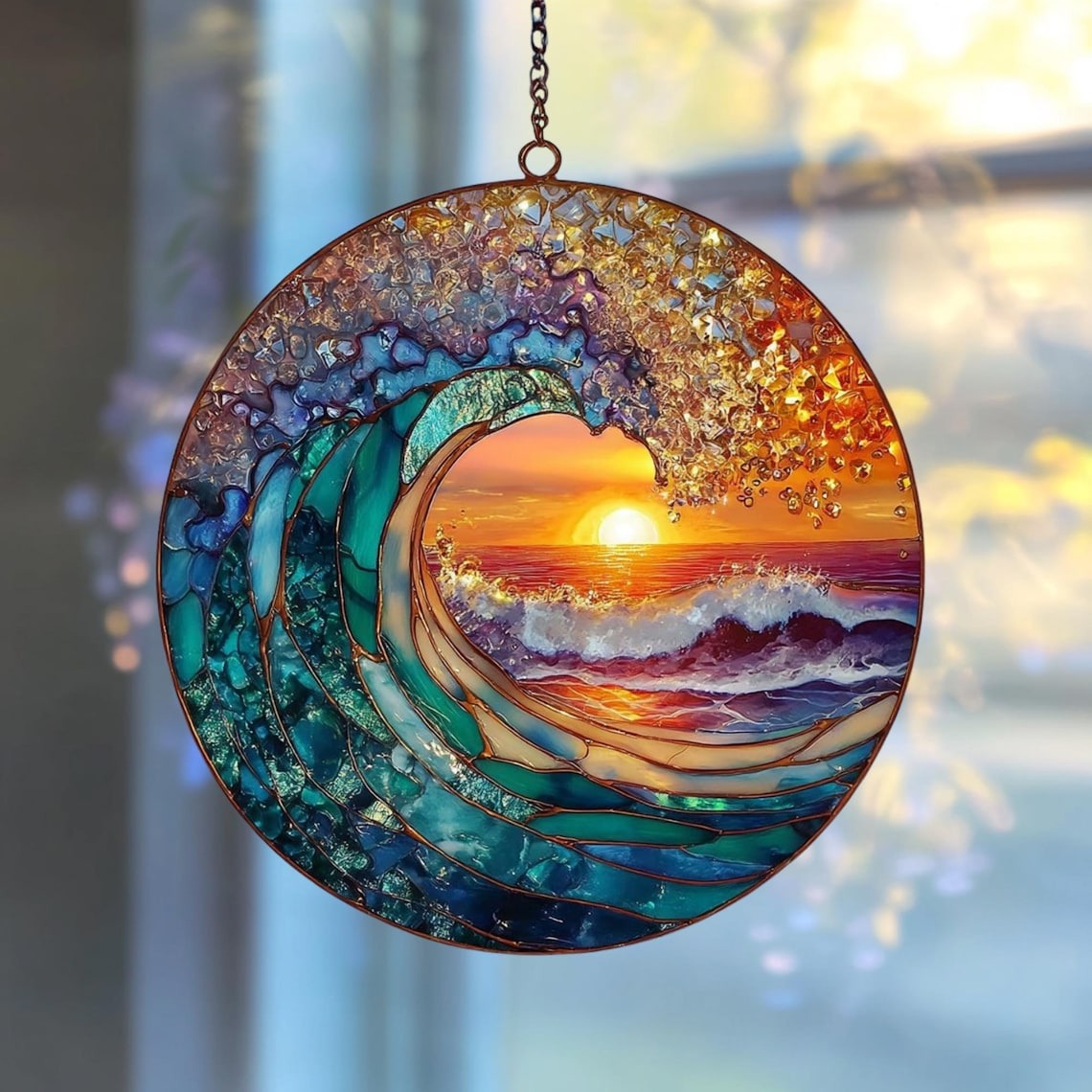 Sunrise On The Beach Suncatcher Ornament, Ocean Waves At Sunrise, Sunrise Lover Gift, Beach Suncatcher, Natural Gift, Beach Home Decor