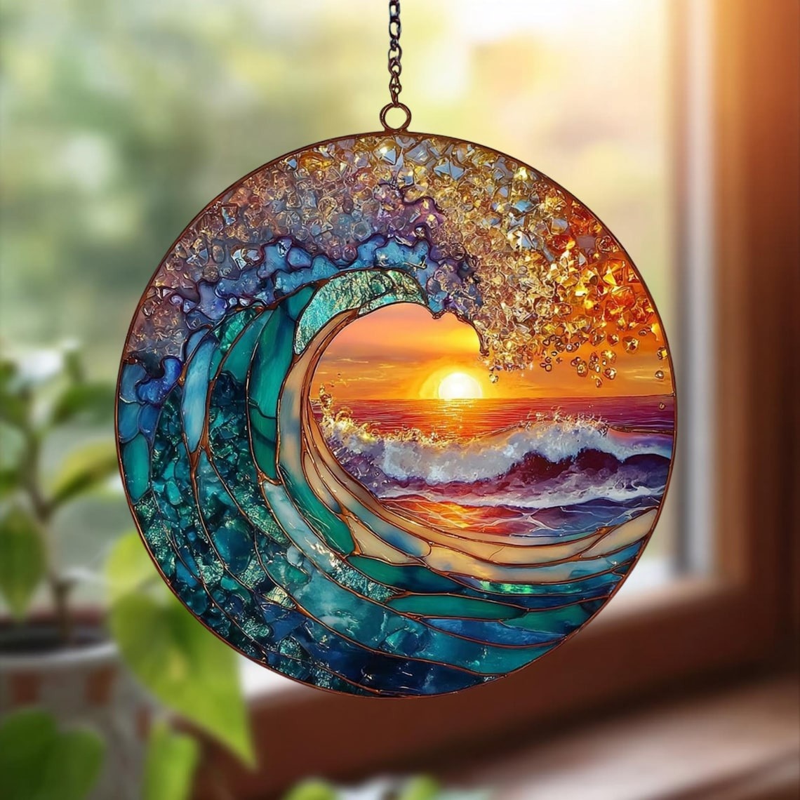 Sunrise On The Beach Suncatcher Ornament, Ocean Waves At Sunrise, Sunrise Lover Gift, Beach Suncatcher, Natural Gift, Beach Home Decor