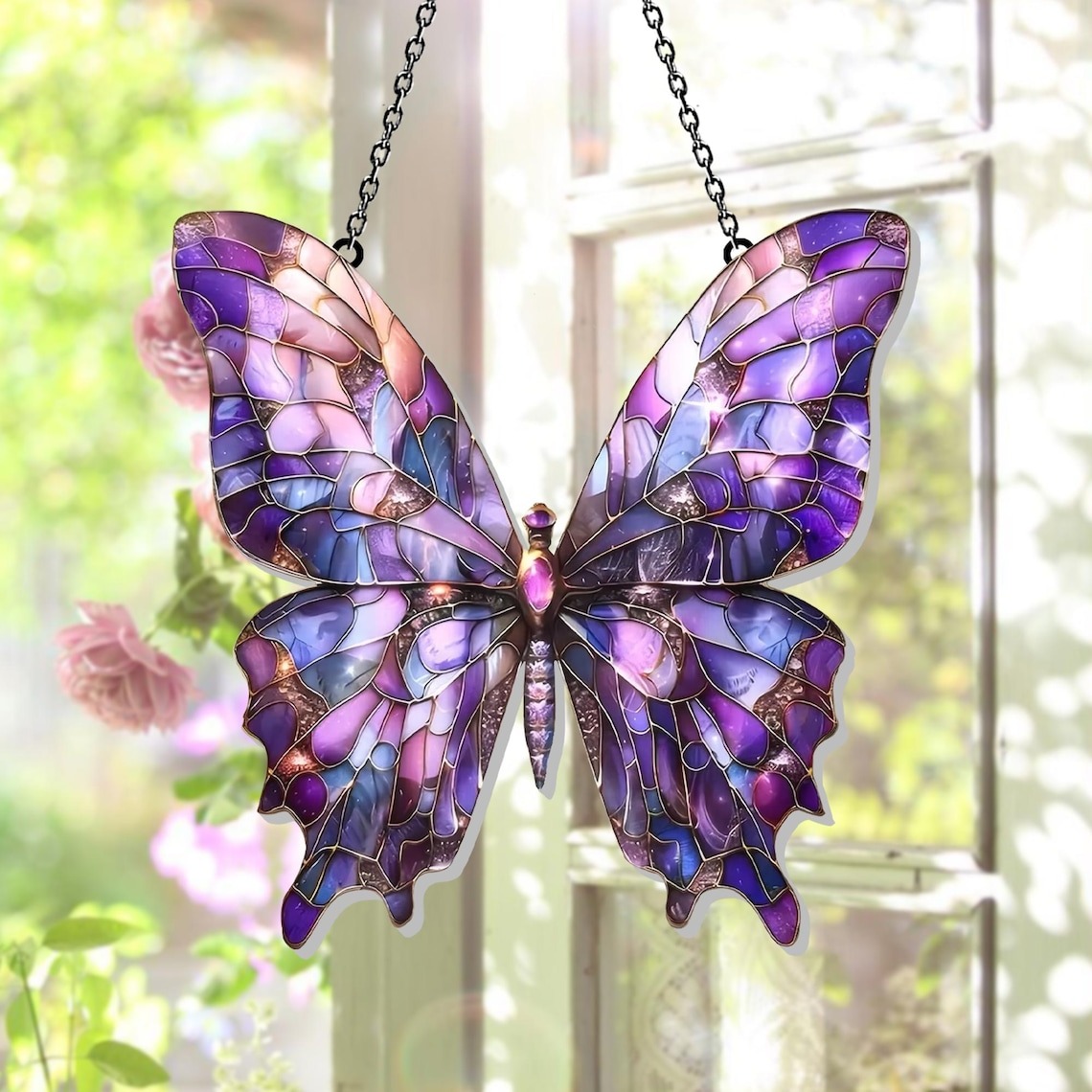 Purple Butterfly Window Hanging, Purple Butterfly Suncatcher, Acrylic Butterfly Art, Garden Decor, Pride Ornament, Gift for Butterfly Lovers