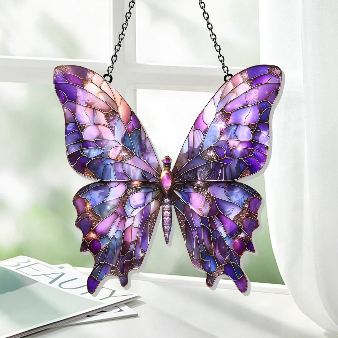 Purple Butterfly Window Hanging, Purple Butterfly Suncatcher, Acrylic Butterfly Art, Garden Decor, Pride Ornament, Gift for Butterfly Lovers