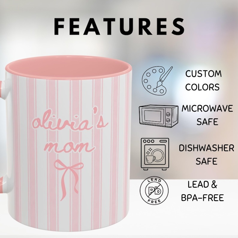 New Mom Mug, First Time Mom Gift, Personalized Blue Stripe Coffee Mug, New Parent Gift, Mother's Day Gift for New Mom