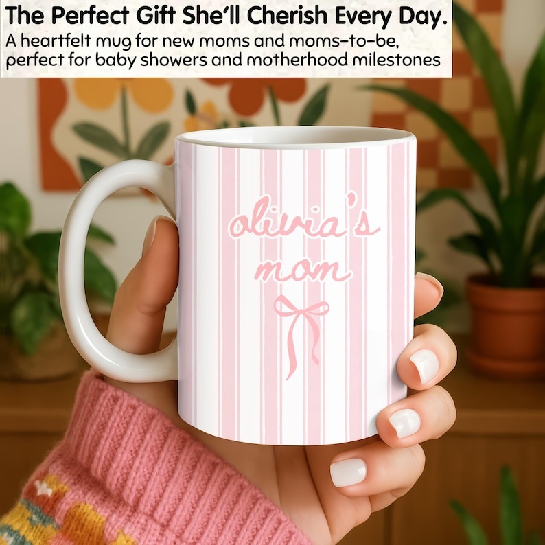 New Mom Mug, First Time Mom Gift, Personalized Blue Stripe Coffee Mug, New Parent Gift, Mother's Day Gift for New Mom