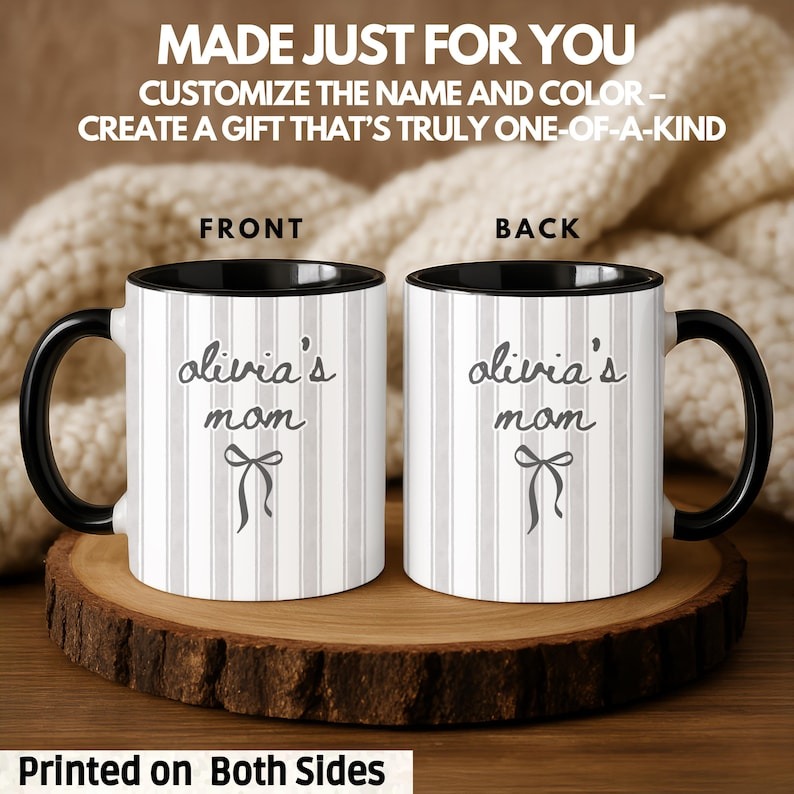 New Mom Mug, First Time Mom Gift, Personalized Blue Stripe Coffee Mug, New Parent Gift, Mother's Day Gift for New Mom