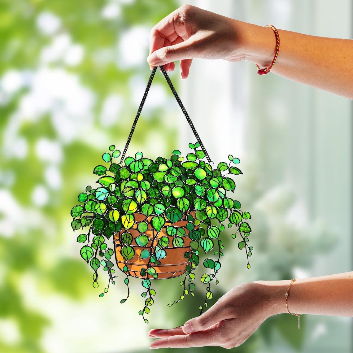 String of Turtles Suncatcher: Acrylic Greenery Window Decor