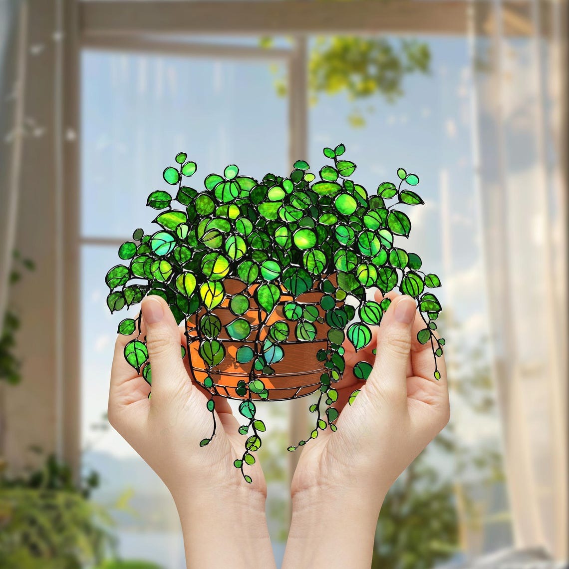 String of Turtles Suncatcher: Acrylic Greenery Window Decor