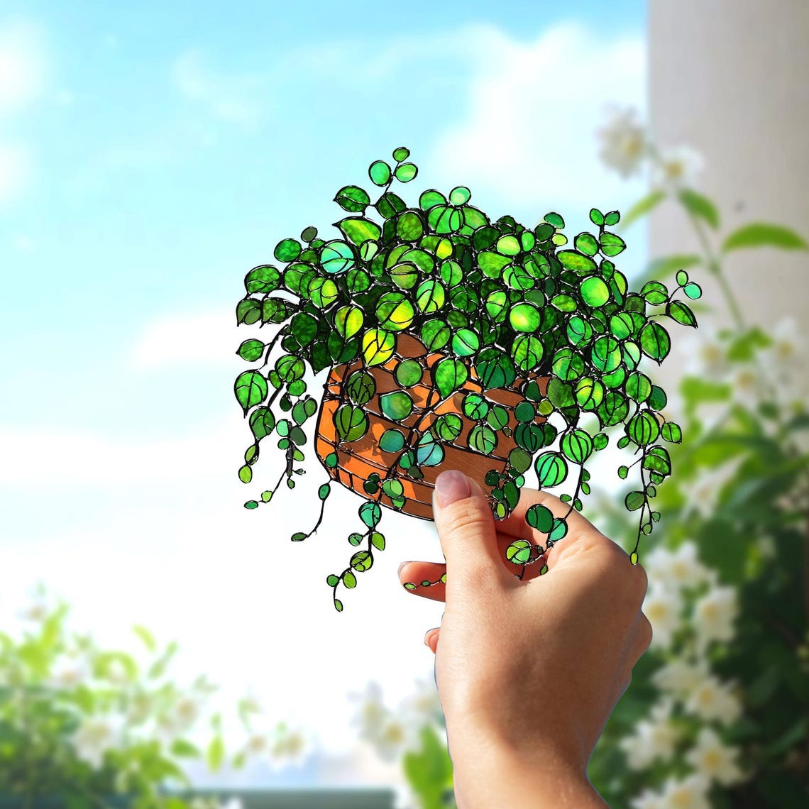 String of Turtles Suncatcher: Acrylic Greenery Window Decor