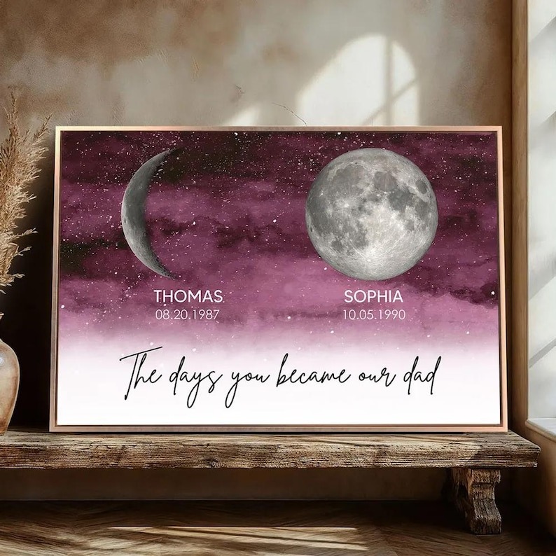 Personalized Moon Phase By Date Frame Canvas, Custom Mom and Kids Moon Phase Canvas, Mother’s Day Gift, Gift For Mom, Gift For Grandma, Nana