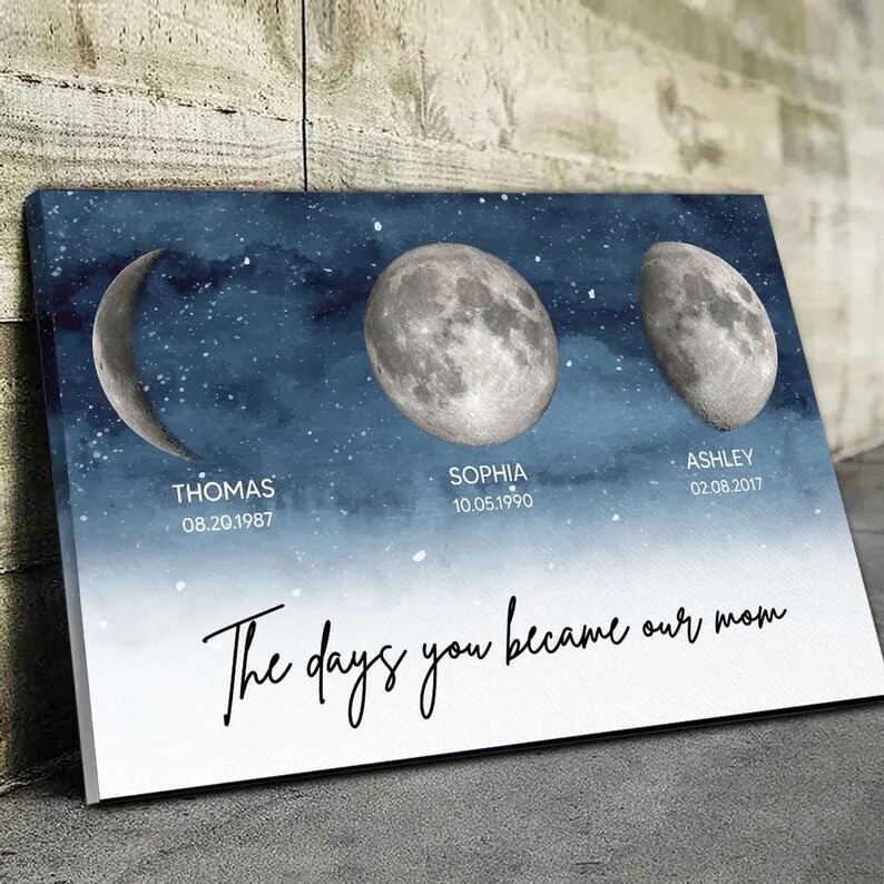 Personalized Moon Phase By Date Frame Canvas, Custom Mom and Kids Moon Phase Canvas, Mother’s Day Gift, Gift For Mom, Gift For Grandma, Nana