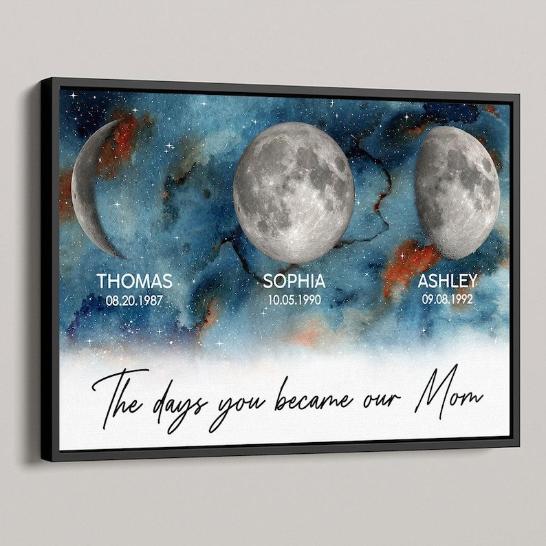 Personalized Moon Phase By Date Frame Canvas, Custom Mom and Kids Moon Phase Canvas, Mother’s Day Gift, Gift For Mom, Gift For Grandma, Nana