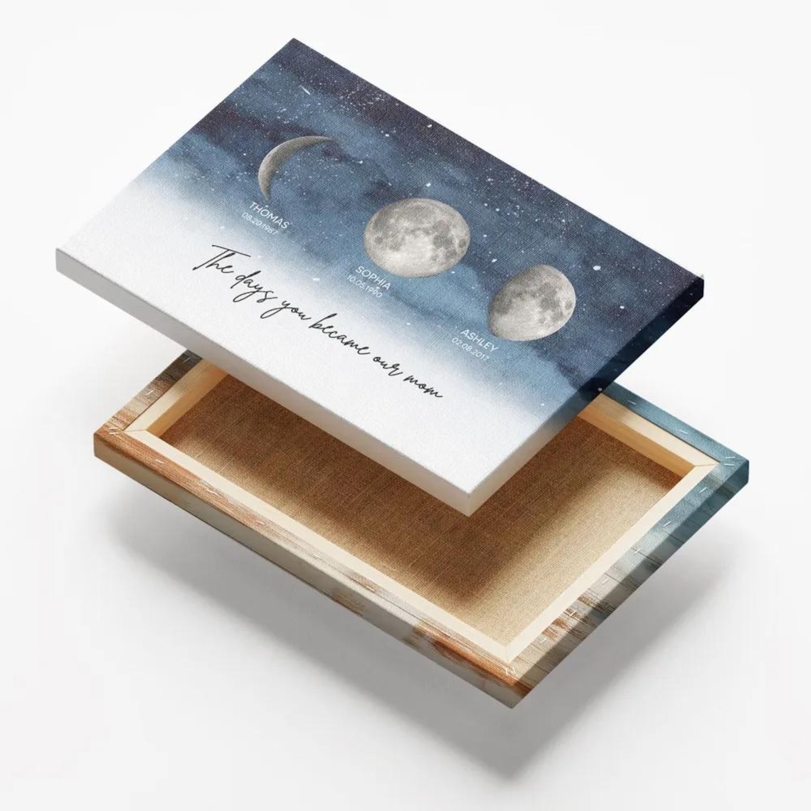 Personalized Moon Phase By Date Frame Canvas, Custom Mom and Kids Moon Phase Canvas, Mother’s Day Gift, Gift For Mom, Gift For Grandma, Nana
