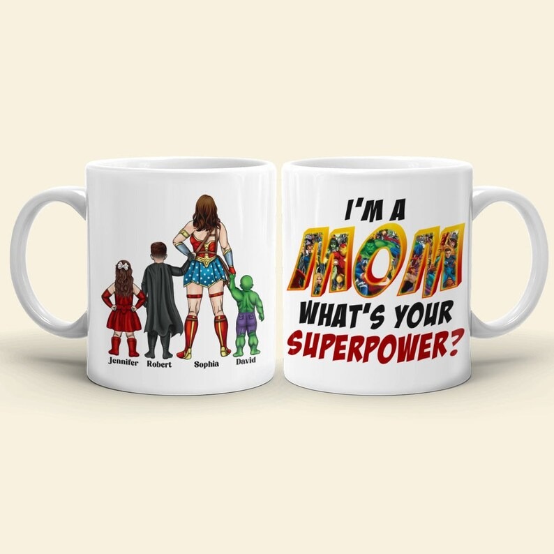 Personalized Superhero Mom Mug, Best Mom Ever Coffee Mug, Super Mom Mug, Mother's Day Gift for Mom, Custom Mommy Mug
