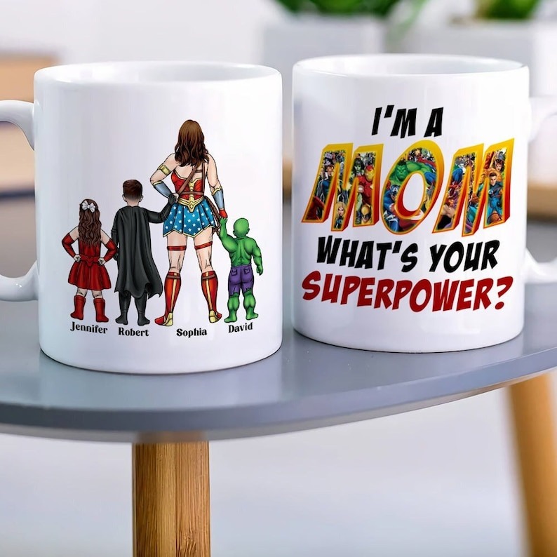 Personalized Superhero Mom Mug, Best Mom Ever Coffee Mug, Super Mom Mug, Mother's Day Gift for Mom, Custom Mommy Mug