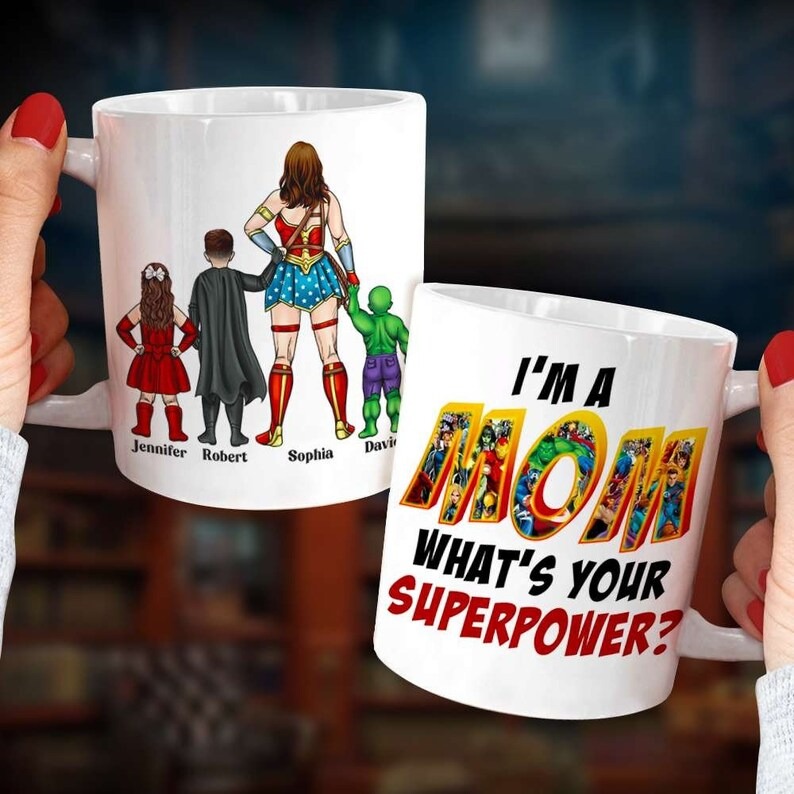 Personalized Superhero Mom Mug, Best Mom Ever Coffee Mug, Super Mom Mug, Mother's Day Gift for Mom, Custom Mommy Mug