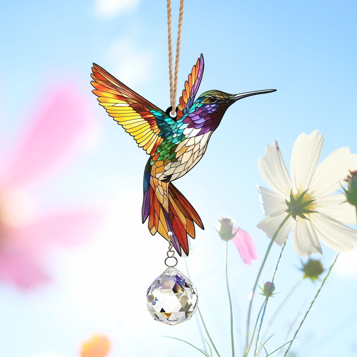Hummingbird Suncatcher Crystal, Acrylic Window Hanging, Indoor Outdoor Decor, Gifts for Women, Wall Art Decoration