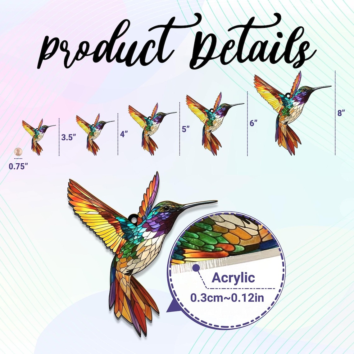Hummingbird Suncatcher Crystal, Acrylic Window Hanging, Indoor Outdoor Decor, Gifts for Women, Wall Art Decoration