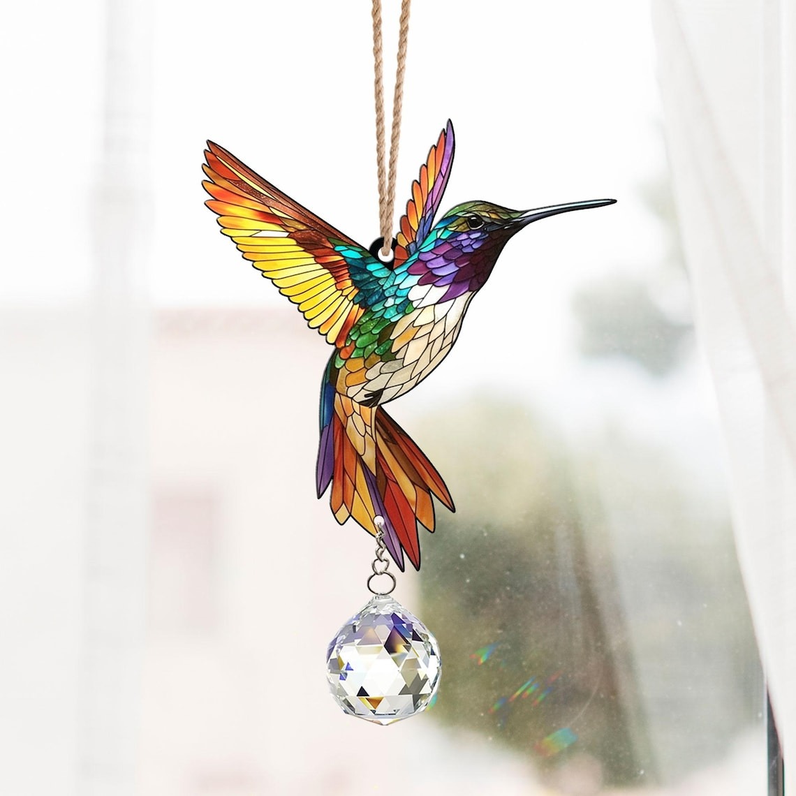 Hummingbird Suncatcher Crystal, Acrylic Window Hanging, Indoor Outdoor Decor, Gifts for Women, Wall Art Decoration