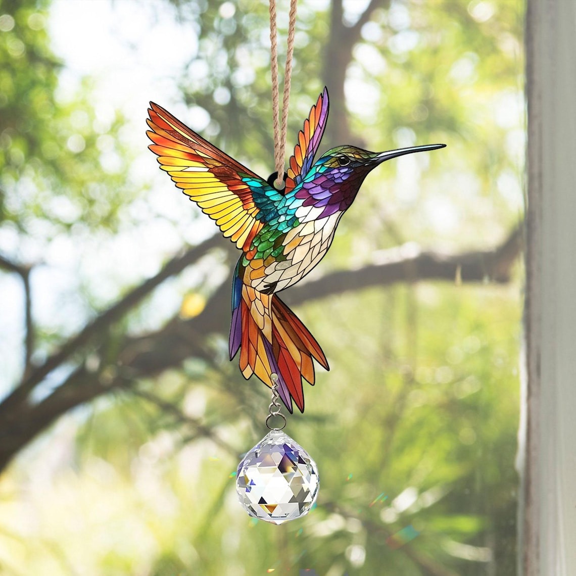 Hummingbird Suncatcher Crystal, Acrylic Window Hanging, Indoor Outdoor Decor, Gifts for Women, Wall Art Decoration