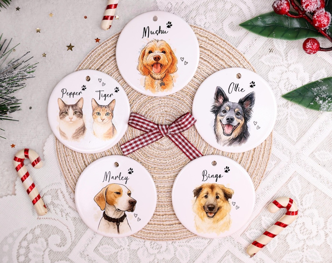 Personalized Watercolor Pet Photo Ornament: Custom Memorial Keepsake