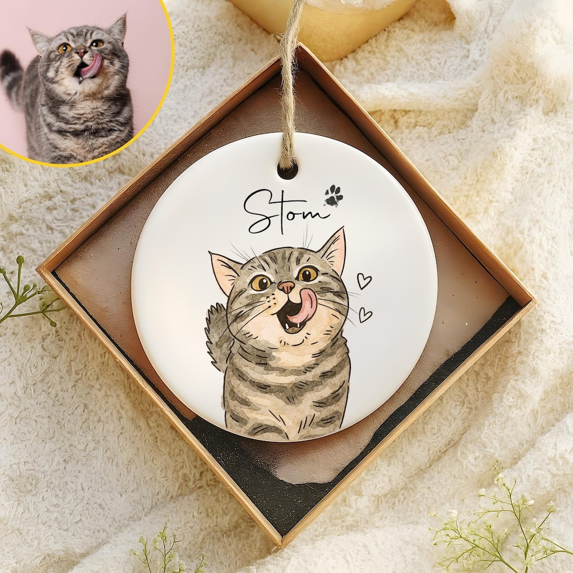 Personalized Watercolor Pet Photo Ornament: Custom Memorial Keepsake