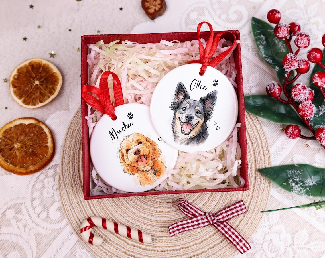 Personalized Watercolor Pet Photo Ornament: Custom Memorial Keepsake
