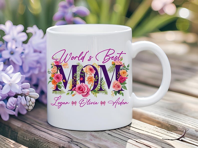 Personalized Floral Mom Mug, World's Best Mom Coffee Mug, Custom Flower Mom Cup, Mother's Day Gift for Mom