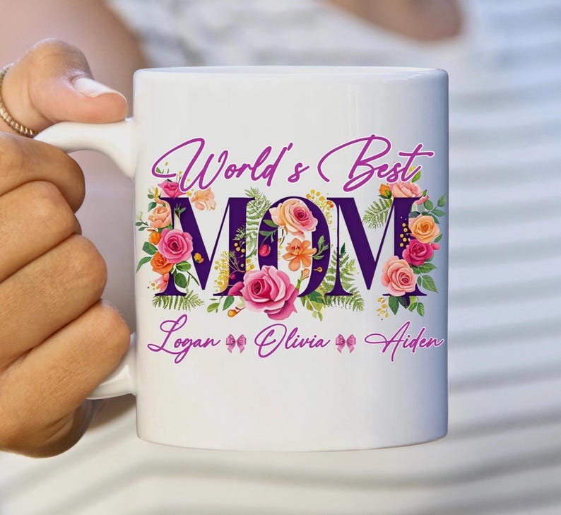 Personalized Floral Mom Mug, World's Best Mom Coffee Mug, Custom Flower Mom Cup, Mother's Day Gift for Mom