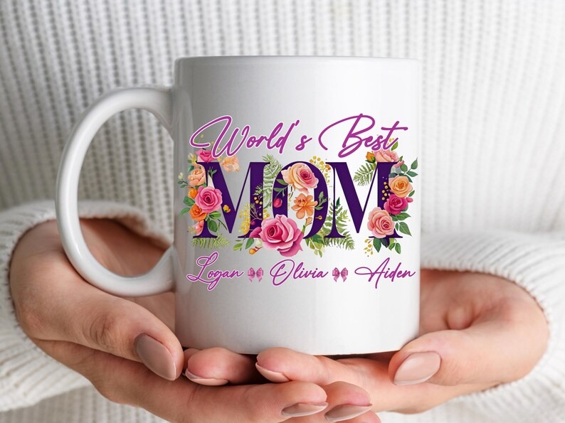 Personalized Floral Mom Mug, World's Best Mom Coffee Mug, Custom Flower Mom Cup, Mother's Day Gift for Mom