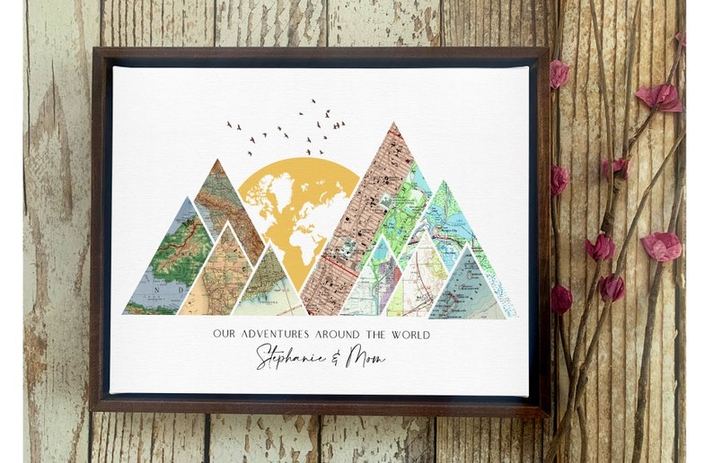 Personalized Mother's Day Canvas Art: Custom Map Mountain Print