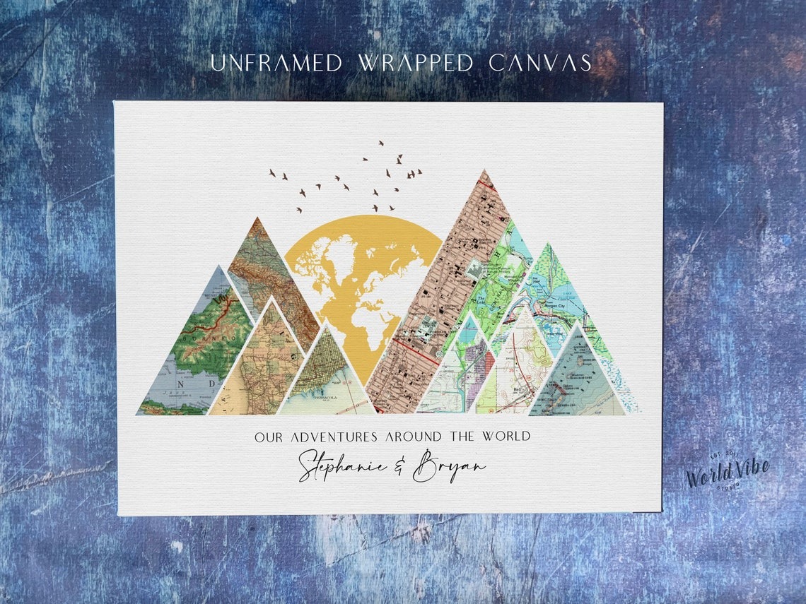 Personalized Mother's Day Canvas Art: Custom Map Mountain Print