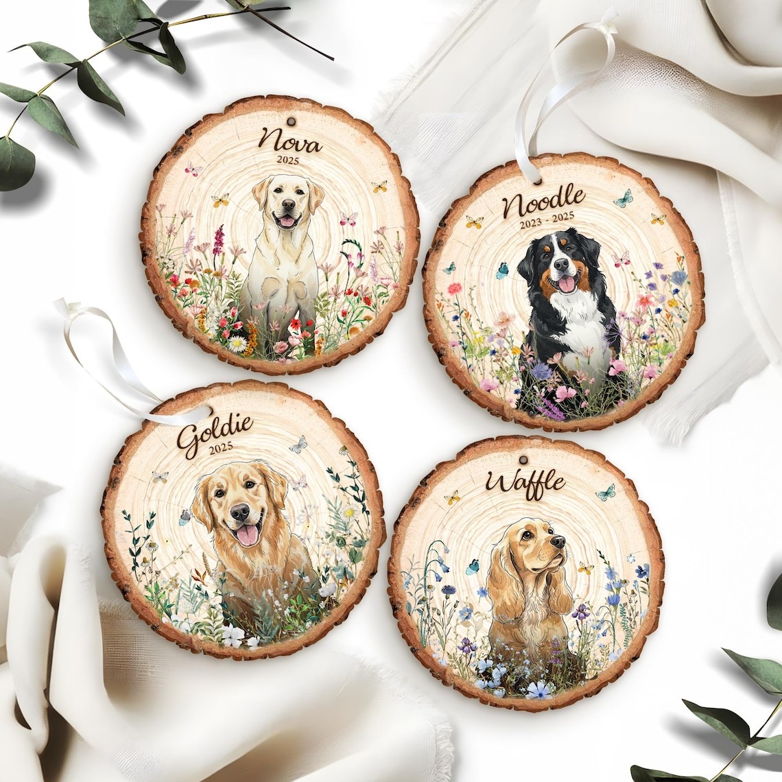 Personalized Pet Watercolor Wooden Ornament Using Pet's Photo + Name, Pet Painting Memorial Ornament